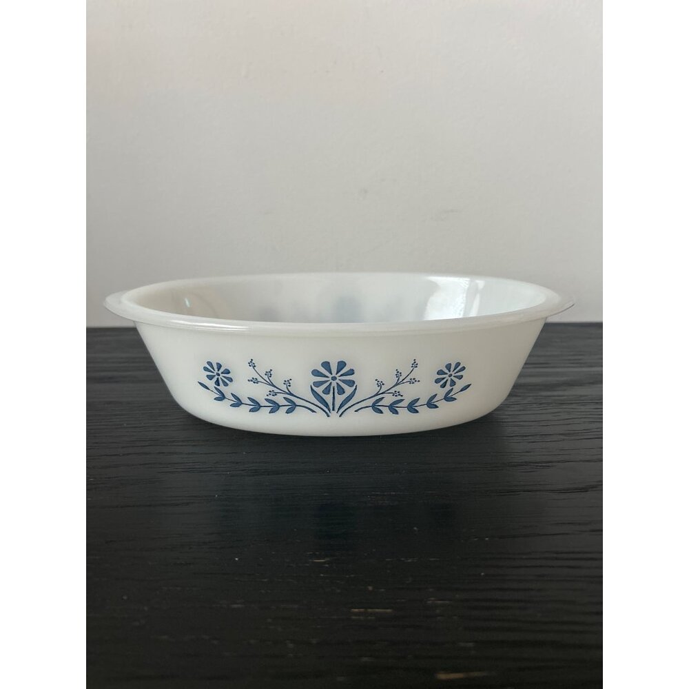 VTG Ovenware Glass 1 Qt Casserole Dish NO Lid Cornflower Blue Daisy Pattern MCM
